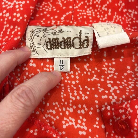 Vintage Amanda‎ Red Polka Dot Blouse | Puff Shoulder Tie Neck | Size Small - Picture 9 of 13